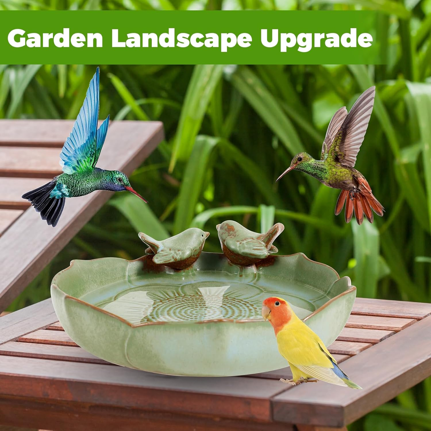 Ceramic Bird Bath, Weather Resistant Bird Feeder Bowl for Garden Table Top Deck Balcony and Lawn image number 2