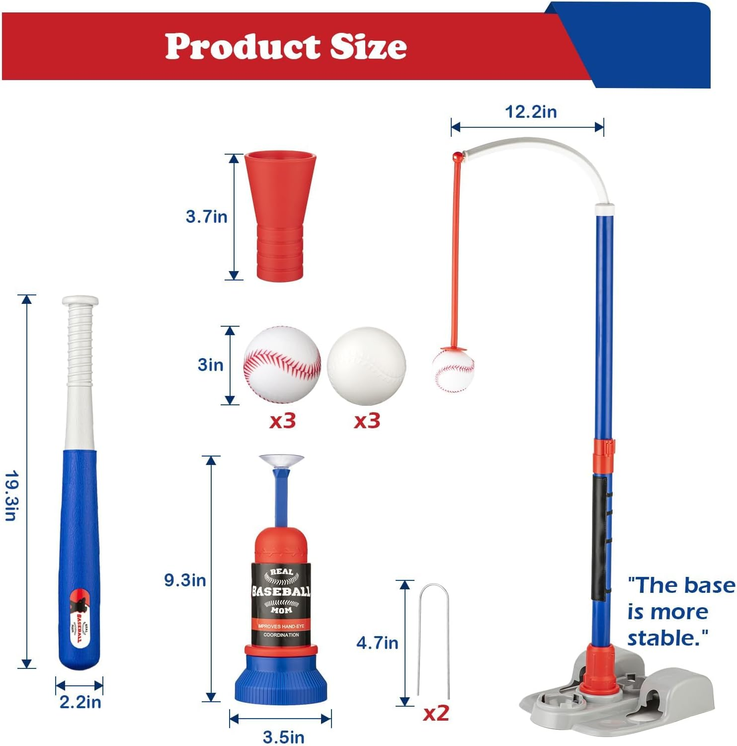 Adjustable T-Ball Set for Kids 3-8 | Outdoor Baseball Toy with Bat, Ball & Tee | Sports Toddlers & Boys in Backyards image number 6