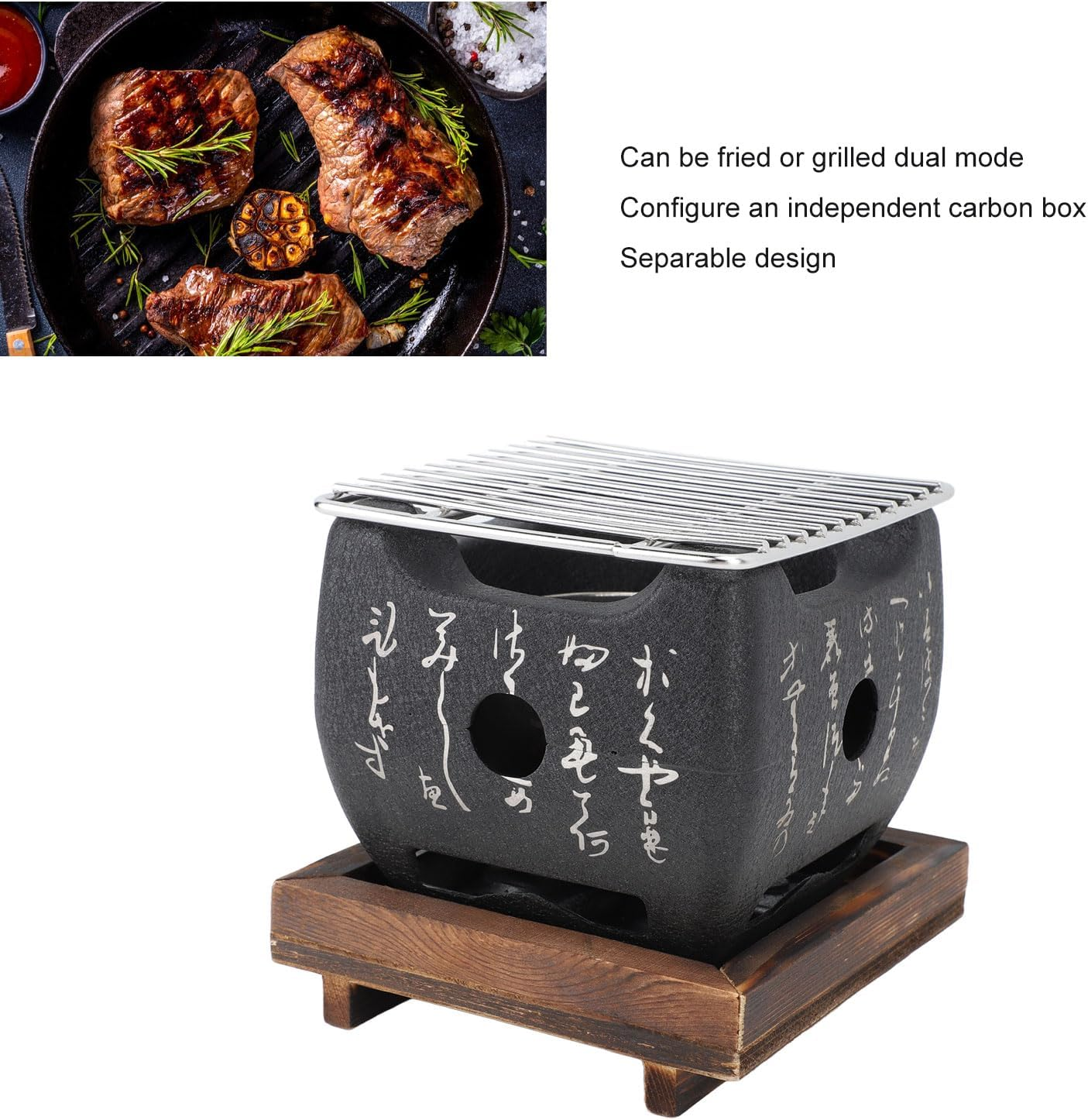 Mini BBQ Grill Japanese Style, Portable Barbecue Stove, BBQ Grill Food Charcoal Stove for Household Barbecue Tool, for Outdoor Cooking Camping (19.5X18Cm / 7.7X7.1In) image number 5