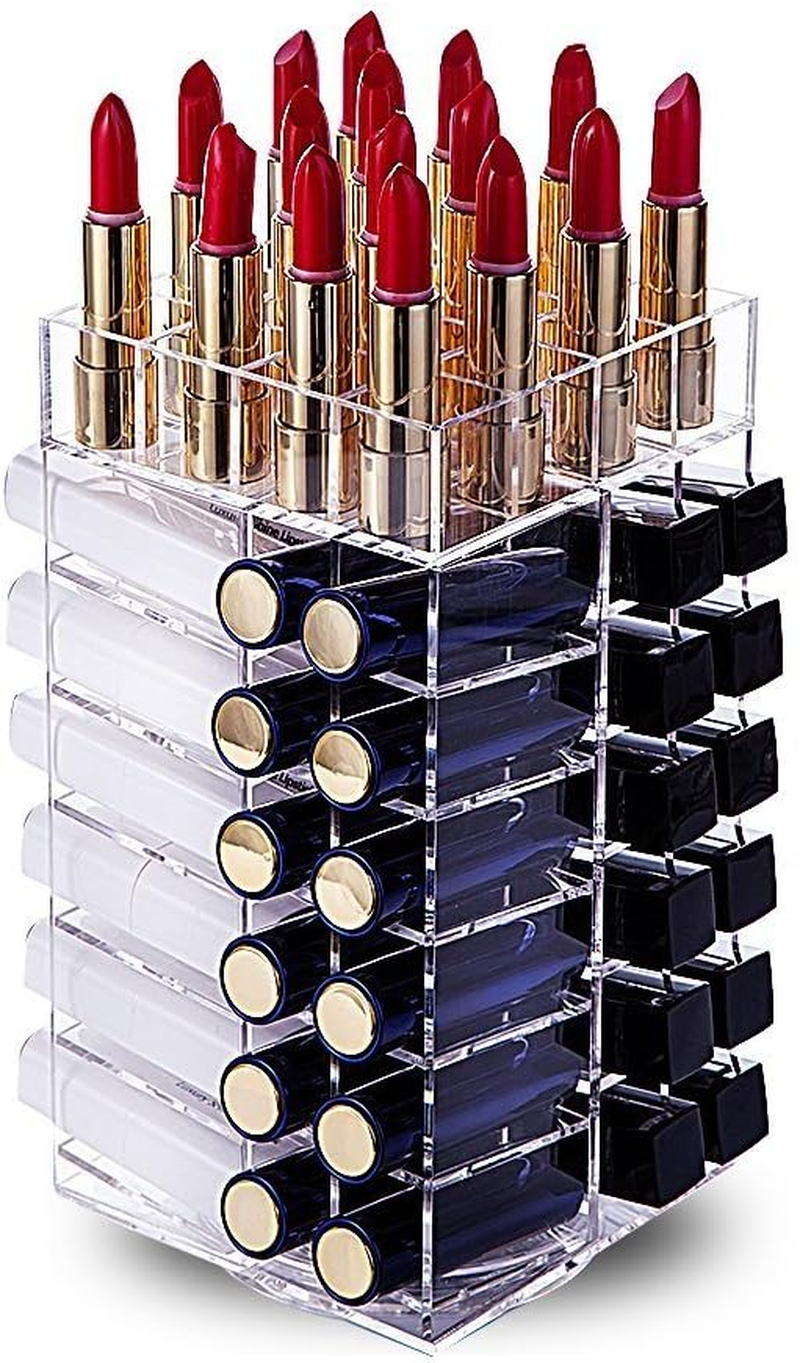 Hblife Acrylic Rotating 64 Lipstick Tower Organiser Spinning Lipstick Tower Lipgloss Holder with Removable Dividers image number 4