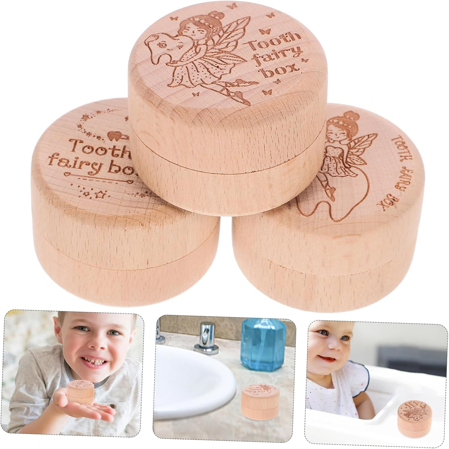 Boys Tooth Box Newborn Portable Tooth Collection Box Wooden Holder Storage Case