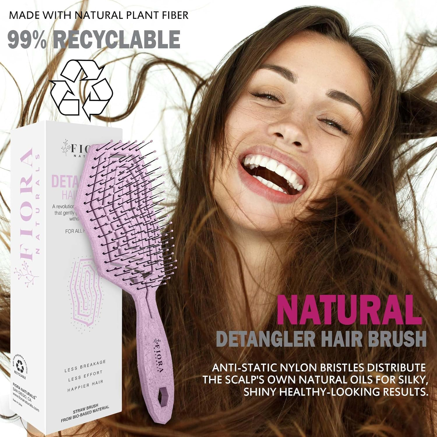 Fiora Naturals Hair Detangling Brush -100% Bio-Friendly Hair Detangler Brush W/Ultra-Soft Bristles- Glide through Tangles with Ease - for Curly, Fine, Women, Men, Kids, Toddlers, Wet and Dry Hair - Green image number 6