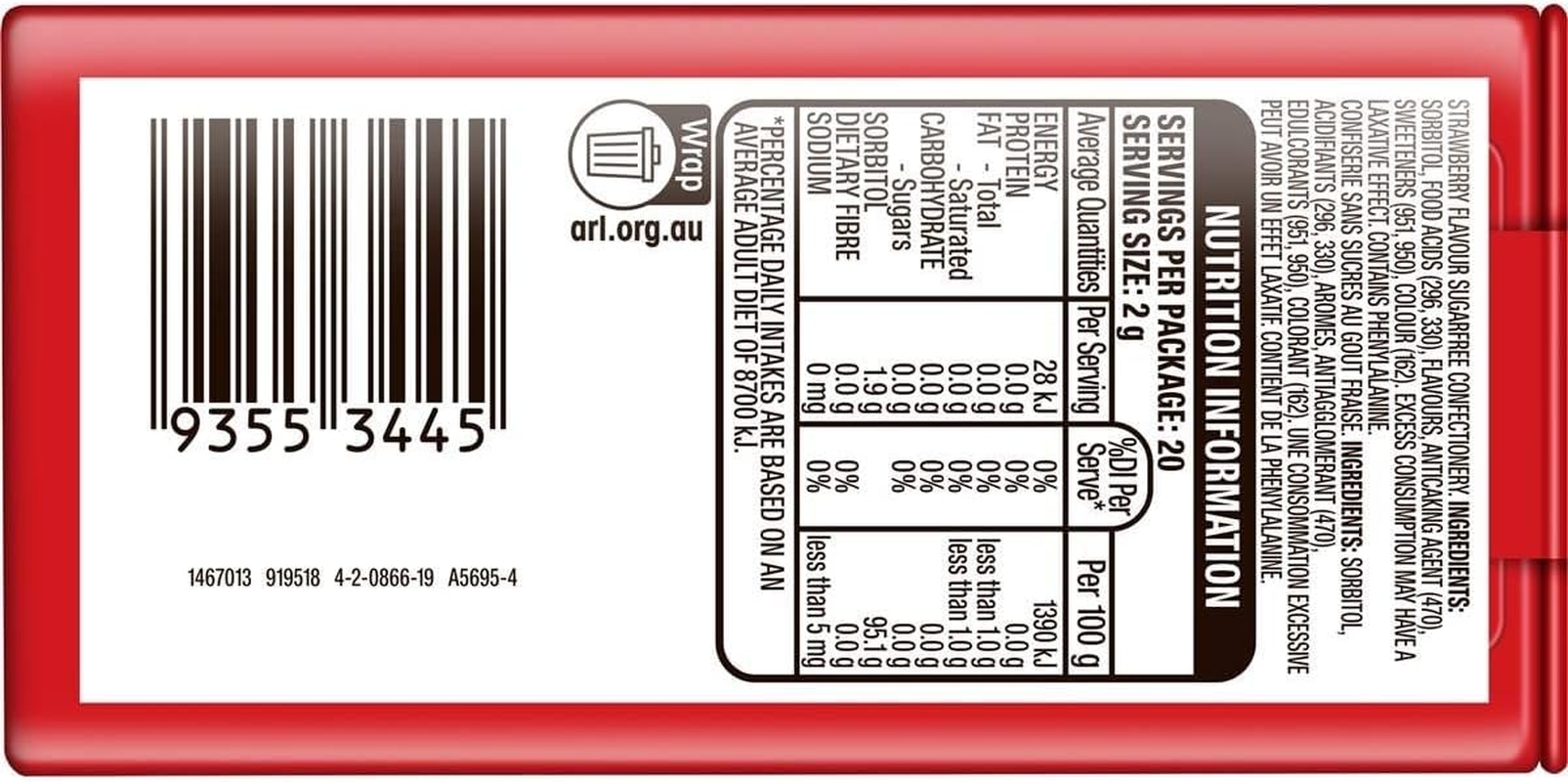 Wrigley'S Eclipse Strawberry Flavour Sugar Free Mints 40 G (Pack of 12) image number 1