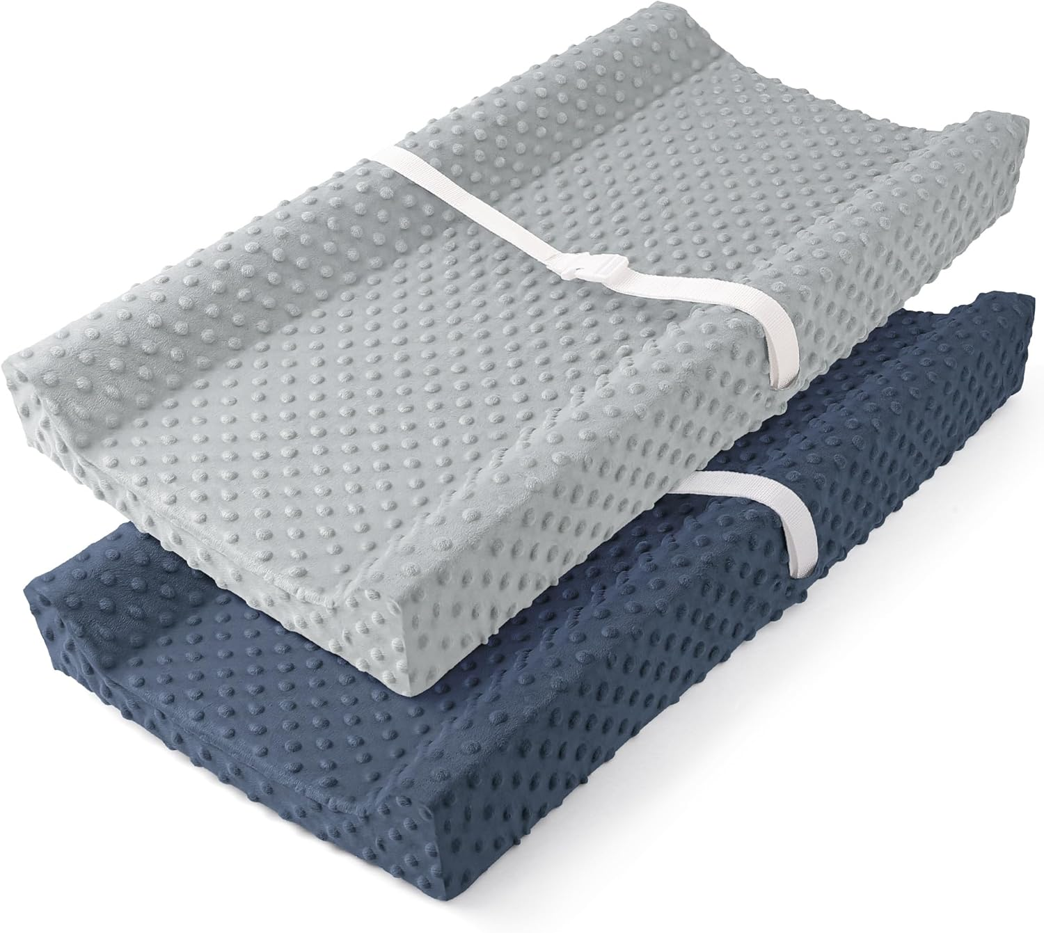 Susurration 2Pack Changing Pad Covers Super Soft Minky Dots Plush Changing Table Covers 33X17X7In Breathable Changing Pad Sheets for Unisex Baby Girls and Boys (Grey&Blue) image number 2