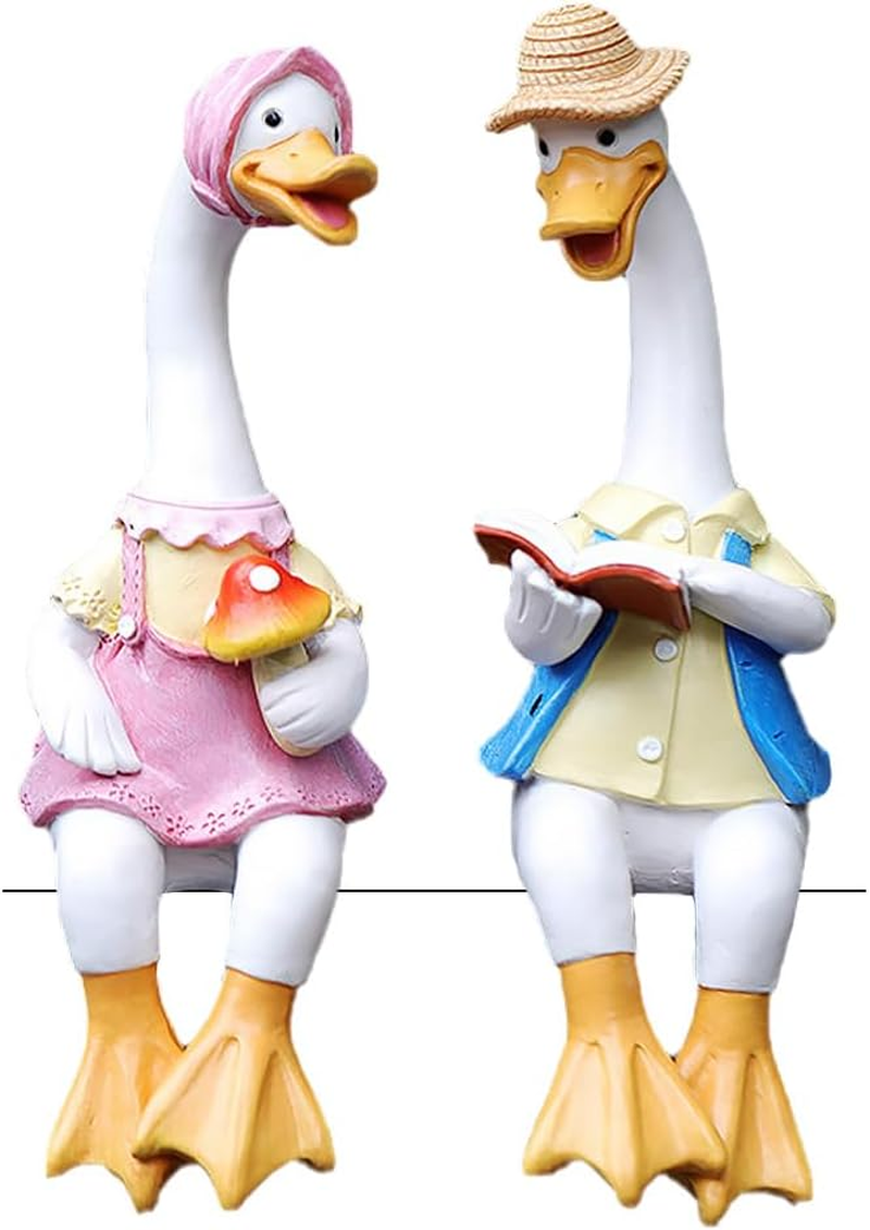 2 Pcs Sitting Couple Duck Garden Statues, Outdoor Statues Standing Duck Garden Animal Sculpture, for Home Office Patio Lawn Yard Ornaments (2PCS) image number 1