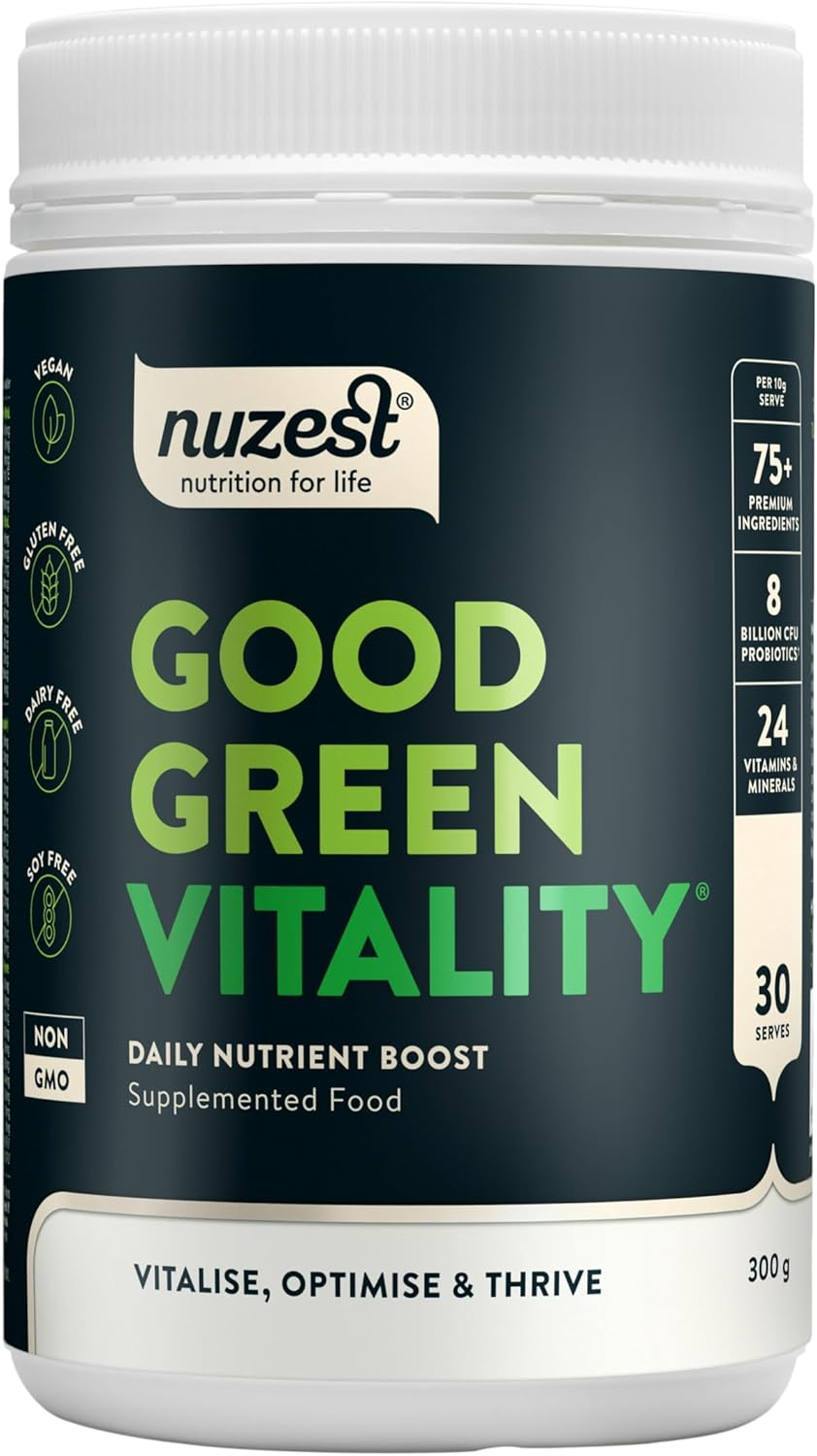 Greens Powder by Nuzest &ndash; Good Green Vitality &ndash; Filled with Vitamins, Minerals & Superfoods &ndash; Vegan Multivitamin Greens Drink- Gluten Free - Dairy Free - 300G - 30 Servings image number 1