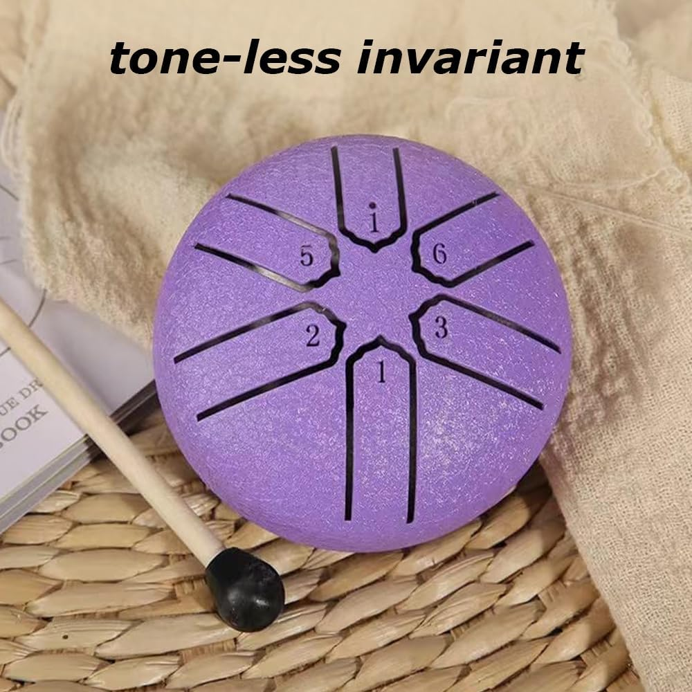 Rain Chime Drum, Steel Tongue Drum for Rain Outdoor, 3 Inches 6 Notes Sound Healing Drum Kit, Mini Hand Drum with Drumstick, Waterproof Musical Rain Drum for Garden (Purple) image number 5