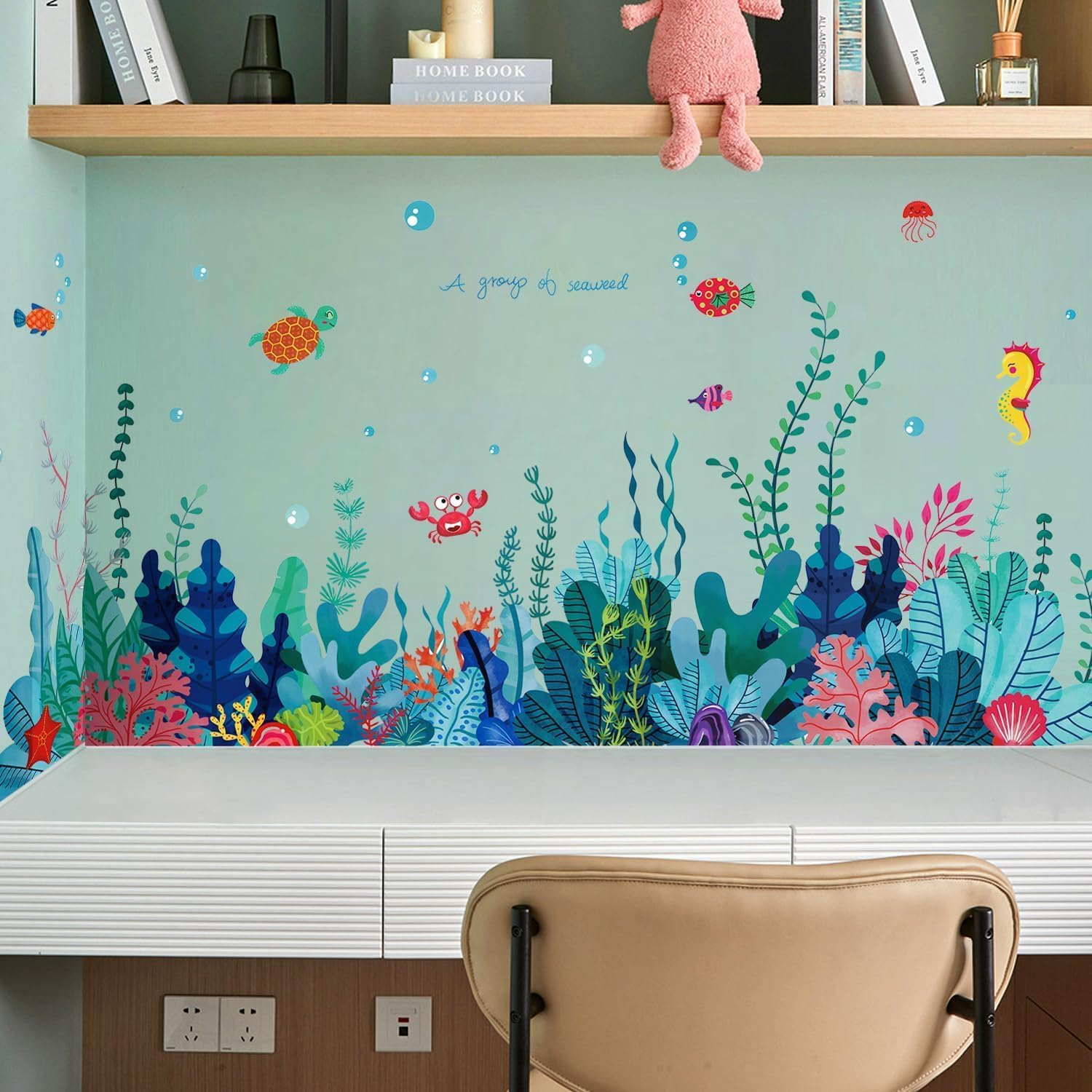 Creative Cartoon Removable 3D under the Sea World Nature Scenery Wall Stickers Ocean Grass Colorful Seaweed Baseboard Wall Decal for Wall Corner Nursery Room Bathroom Living Room image number 2