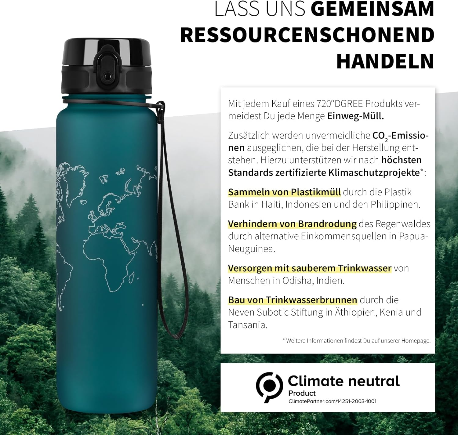 720&deg;DGREE Uberbottle 1L Softtouch Bpa-Free Sports Bottle - Emerald Green, 1000Ml, Tritan, Reusable, Infuser, Round, 8Cm W X 28.1Cm H