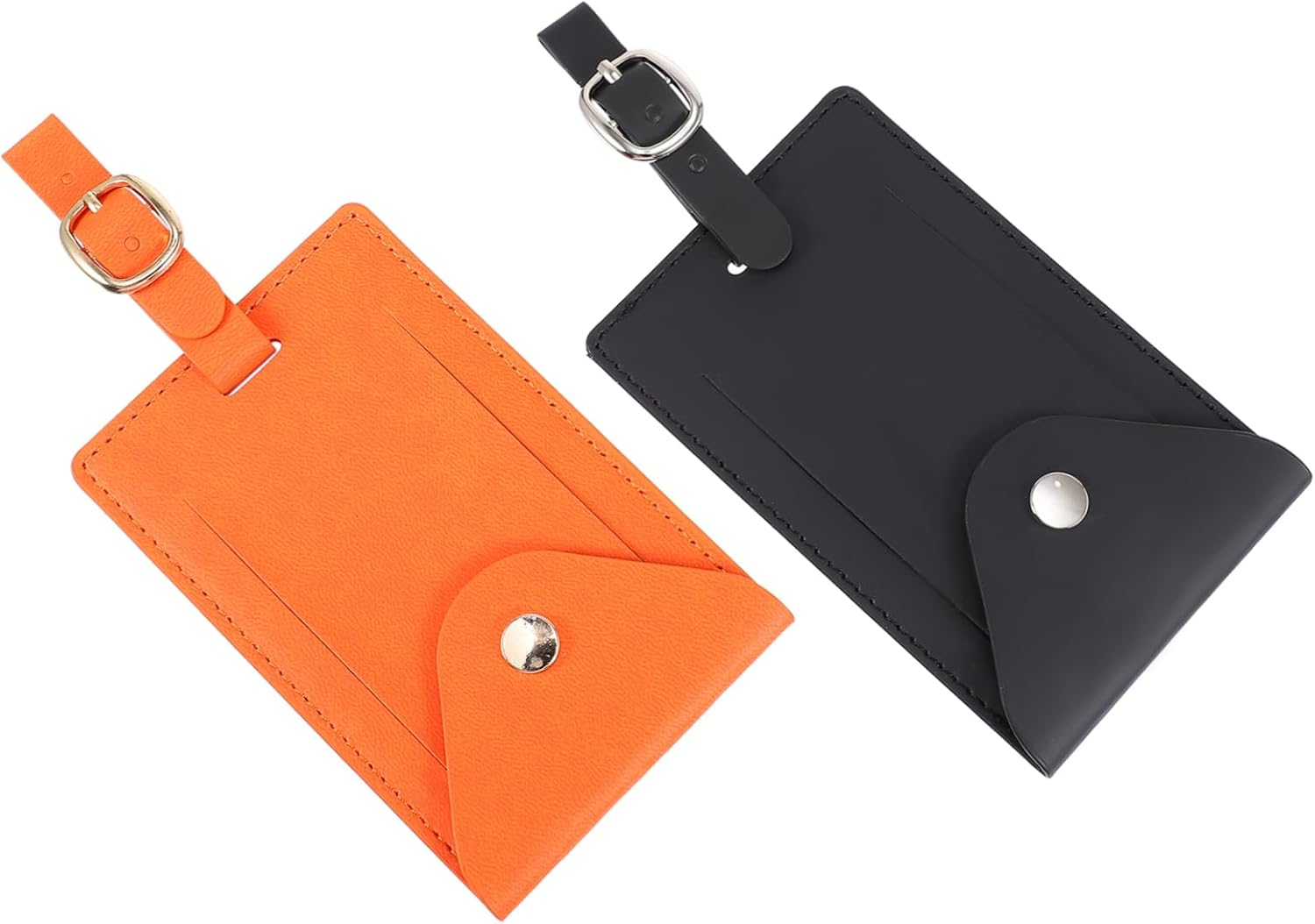 Housoutil 2Pcs PU Luggage Tags Travel Id Labels for Suitcases Handbags and Backpacks Insertion and Wear Resistant Black Orange image number 6