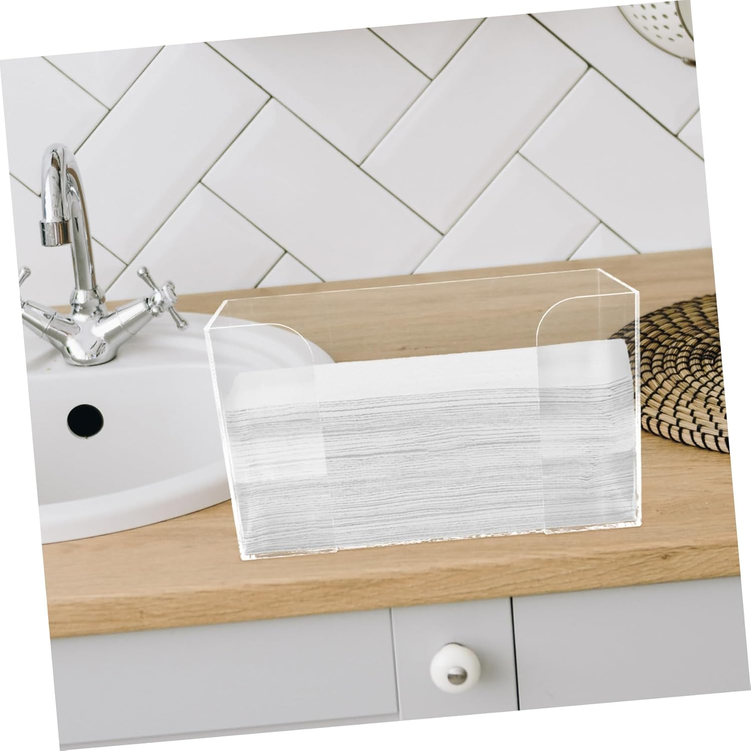 Tissue Box Organizer Acrylic Paper Towel Holder Desk Storage Box Simple Design for Home Office image number 1