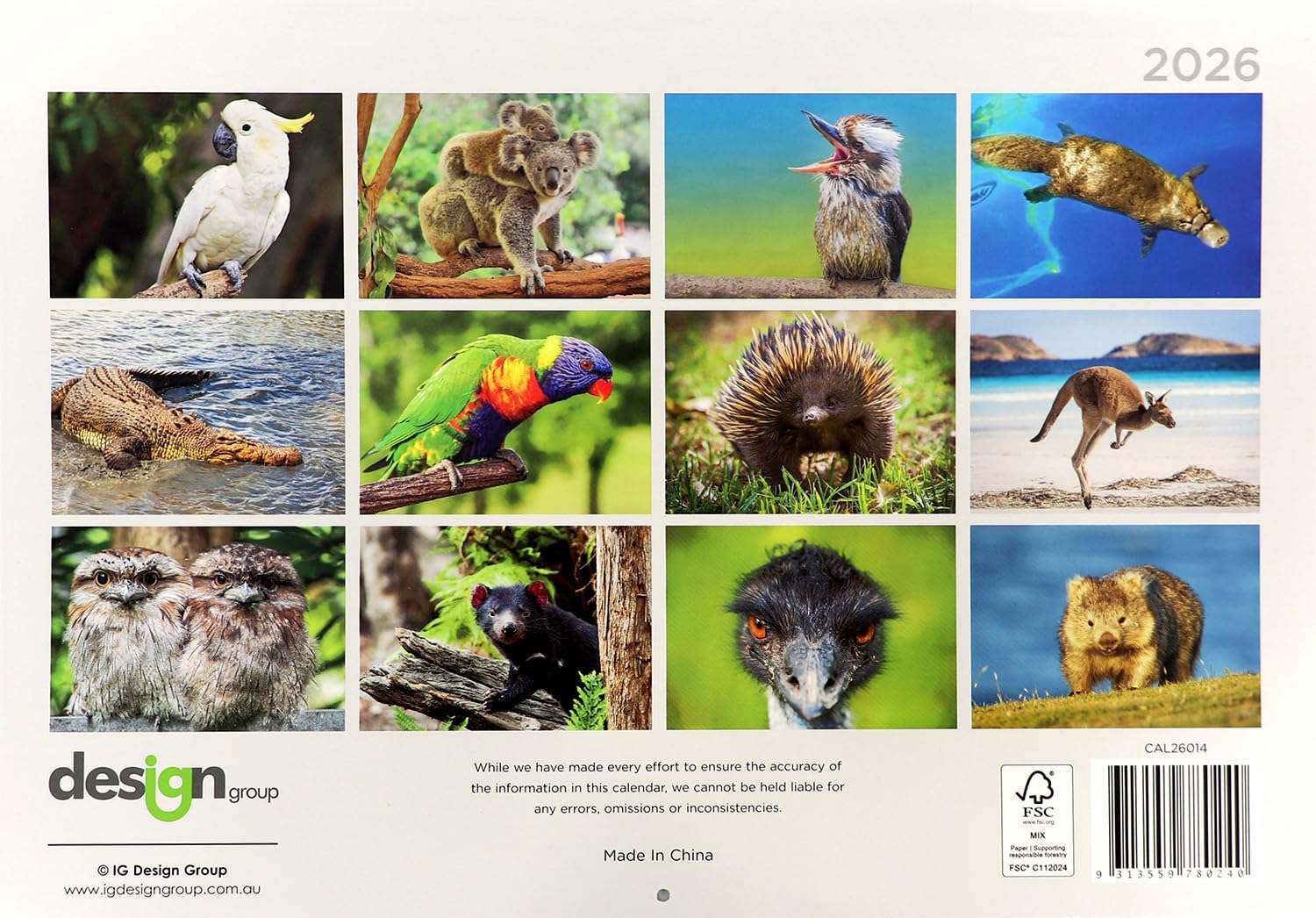 Australian Wildlife 2026 Rectangle Wall Calendar 16 Months Hanging Planner Gift image number 1