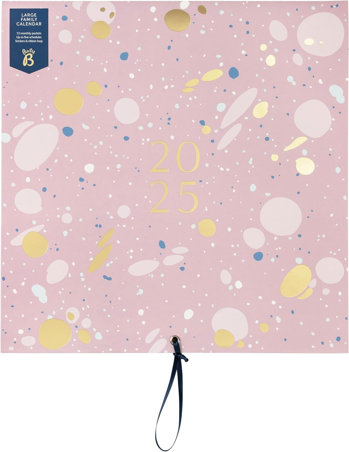 Busy B Large Family Wall Calendar 2025 &ndash; Pink Spray Design with 5 Columns & Storage Pockets - Monthly 2025 Calendar for Busy Families with Colour-Coded Stickers - 30.5 X 30.5Cm image number 1