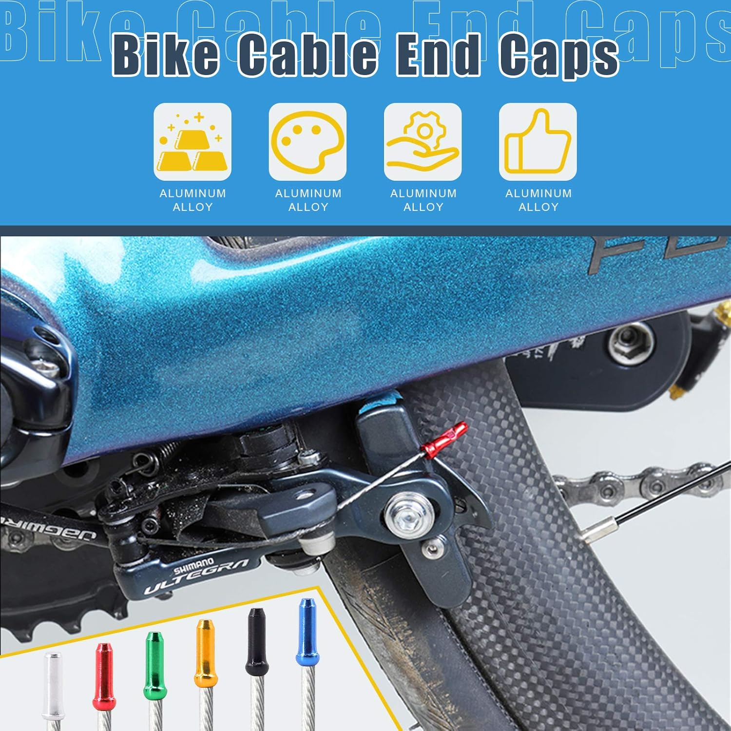 Glarks 121Pcs Bike Cable End Caps with Cable Cutter Set, 120Pcs 6 Colors Cable End Crimps Brake Cable End Caps with Stainless Steel Wire Rope Aircraft Bicycle Cable Cutter up to 5/32" image number 5