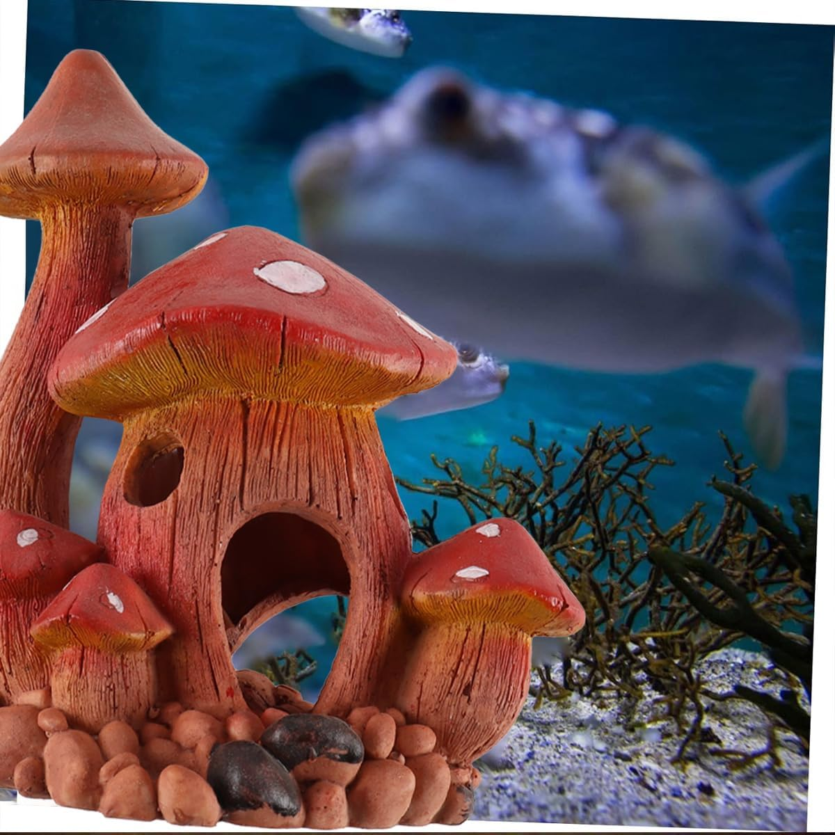 ANCLLO Resin Mushroom House Aquarium Decoration Fish Tank Cave Hiding Spot Ornament for Aquatic Pets Aquarium Scenery Accessories image number 1