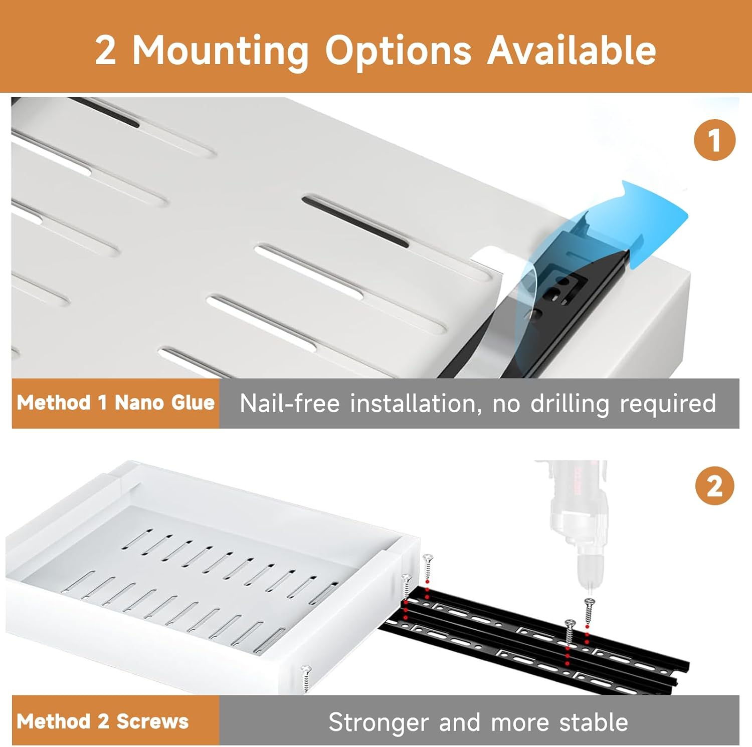 2 Pack Pull Out Drawers for Cabinets,Expandable(31 to 52Cm W) Pull Out Cabinet Organizer with Adhesive Film,Pull-Out Shelf for Kitchen Cabinet,Pantry, Bathroom Storage-42Cm Deep - White-1Pc image number 7