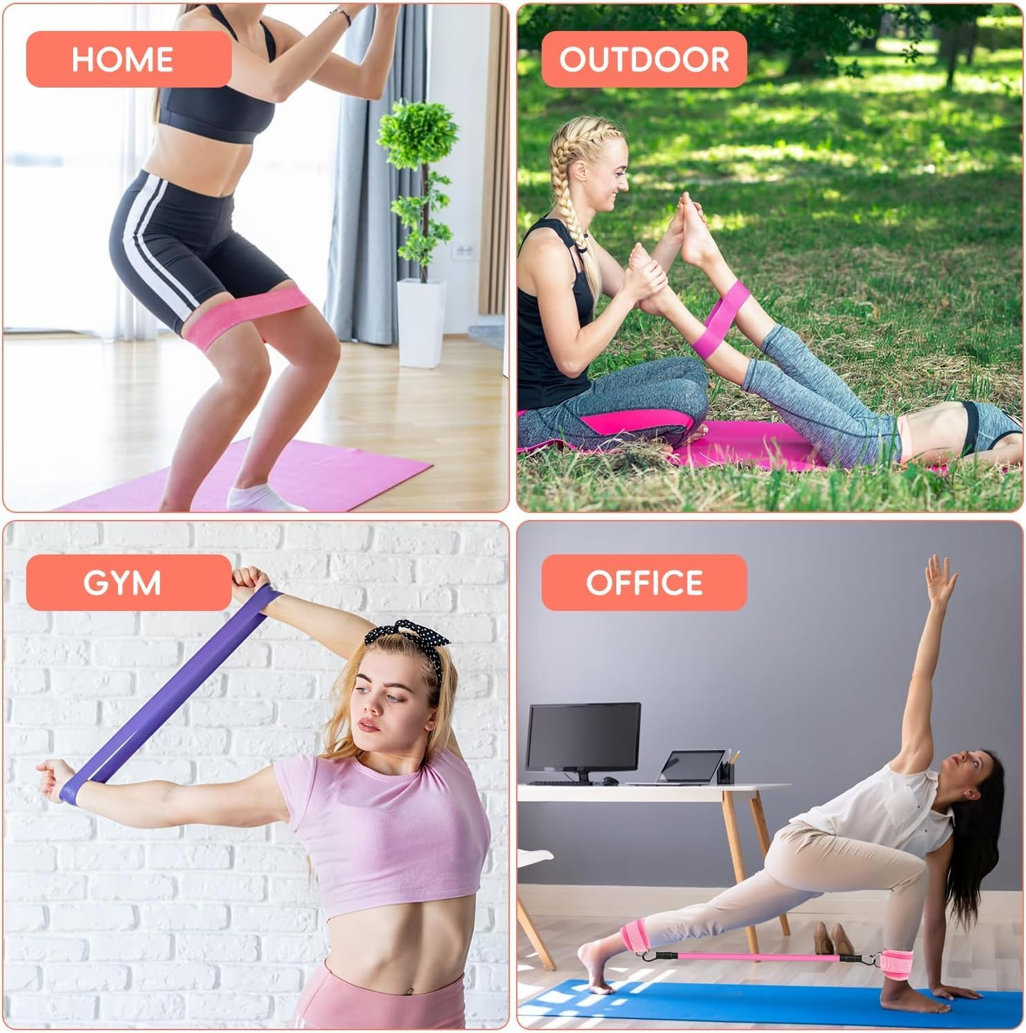 Resistance Bands, Exercise Bands Set of 11 Rubber Latex Anti-Slip Resistance Band, Resistance Loop Set, Exercise Bands Set with Ankle Straps for Leg Butt Exercise Equipment