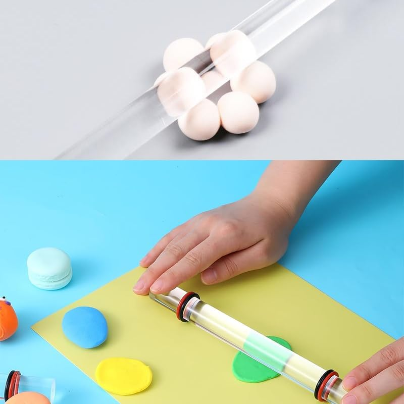 2Pcs Acrylic Clay Rolling Pin with Thickness Rings, Polymer Clay Tools for Art Craft DIY, Clear round Tube Roller & Precision Thickness Rings Kit image number 5