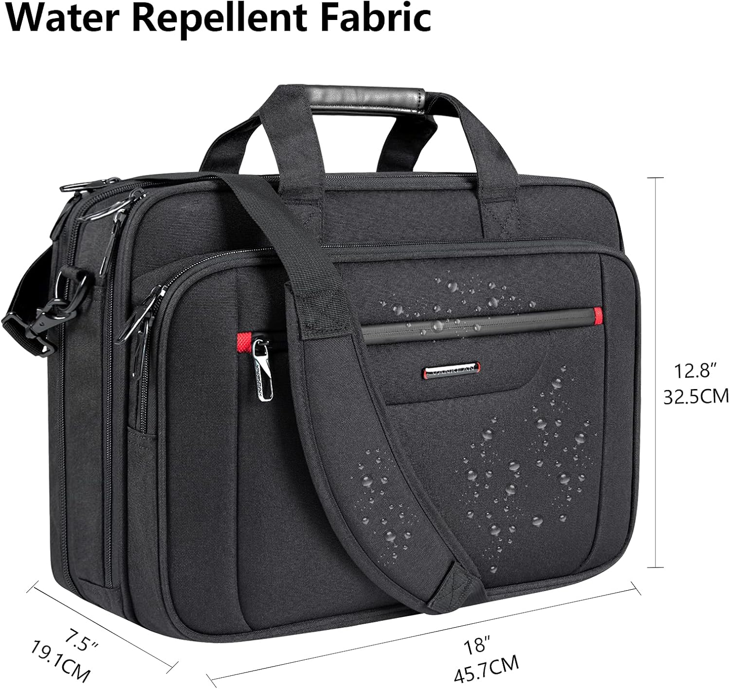 VANKEAN Laptop Bag Briefcase for Men Women, 17.3 Inch Laptop Case Expandable Waterproof & RFID Blocking Messenger Bag for Work Computer Bag for Travel/Business/School, Black image number 2