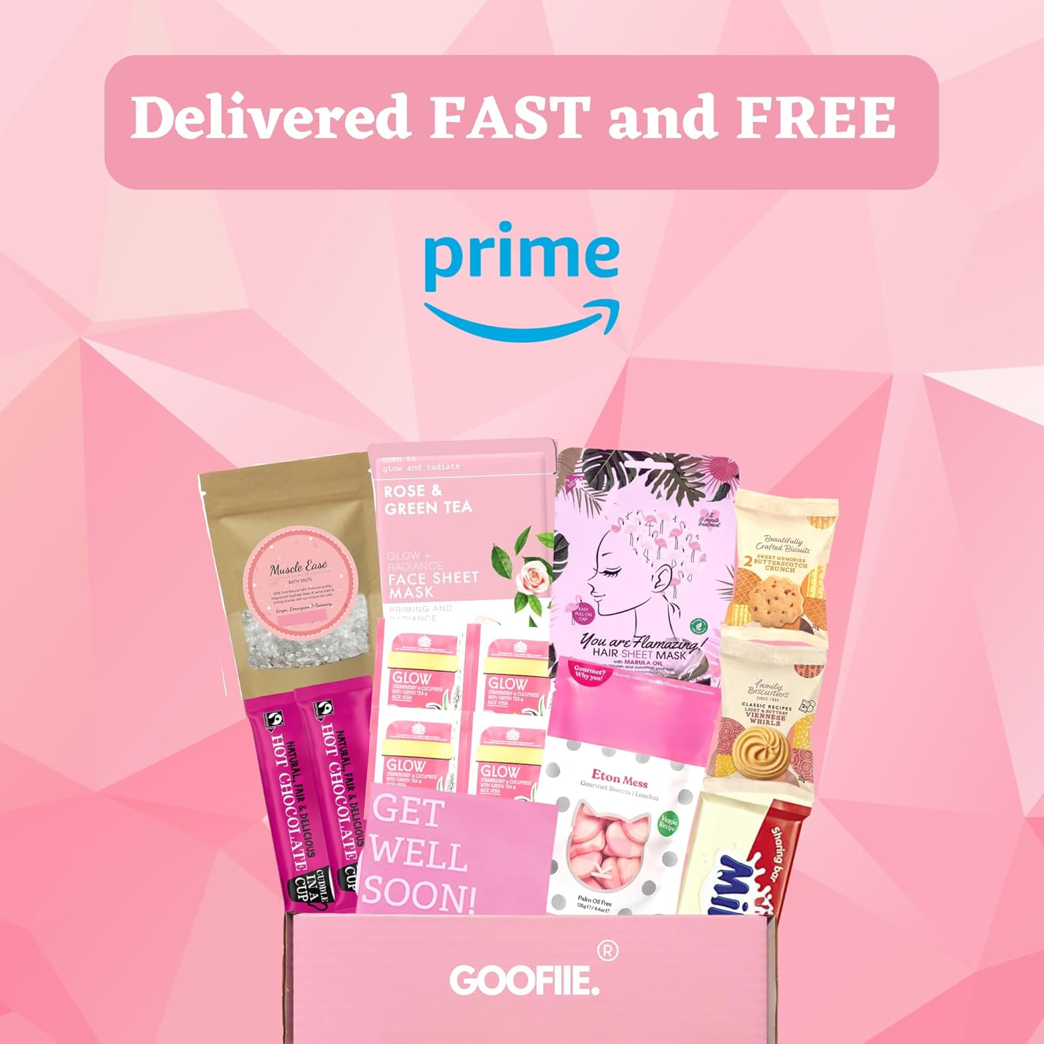 Hug in a Box Care Package for Her Pamper Gift Set for Women with Bath Salts, Masks & Food for a Relaxation Spa Day at Home.