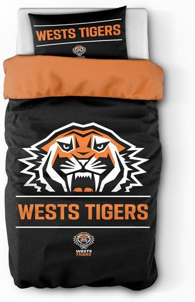 NRL Wests Tigers Logo Single Quilt Doona Duvet Cover Pillowcase Set