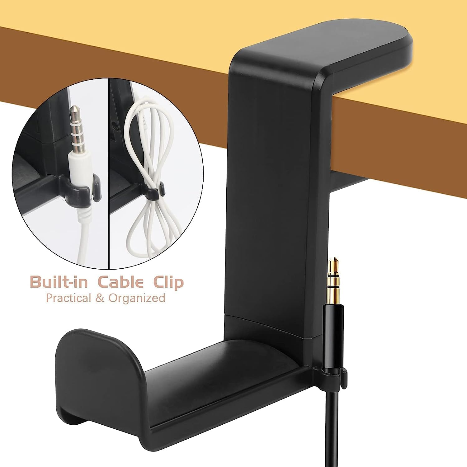 Headset Headphone Stand, Headset Hanger Holder, 360 Degree Rotation Adjustable Gaming Earphone Hook under Desk Mount Headset Clamp with Cable Organizer Clip-Black image number 2