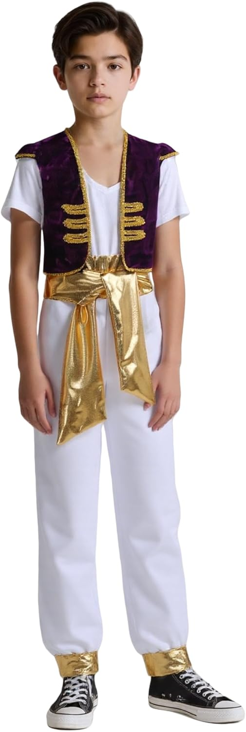 Boys Arabian Prince Costume Halloween Costumes Kids Suit with Vest, Waistband, Pants