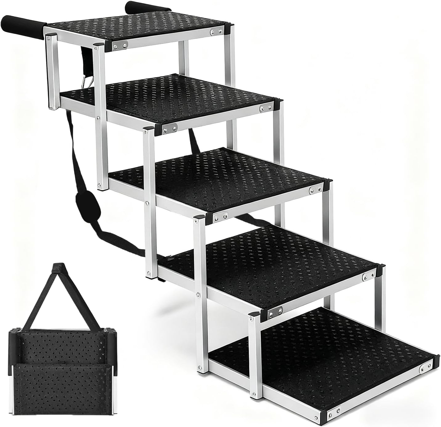 Ouqiesli 5-Step Dog Ramp for Cars, Suvs, Trucks & High Beds | Adjustable Foldable Pet Stairs | Non-Slip Surface | Supports up to 70Kg | Small to Large Dogs image number 1