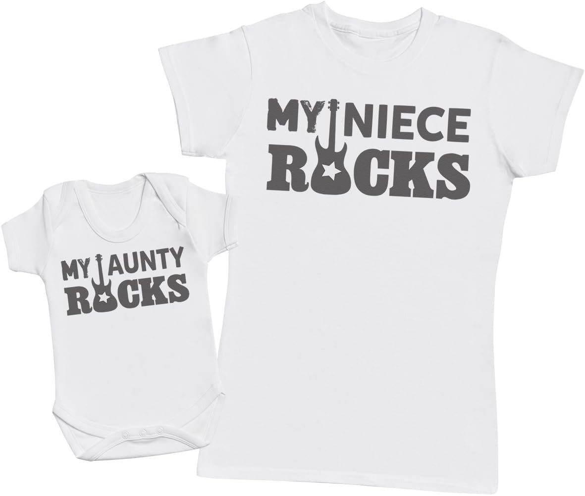 Zarlivia Clothing My Niece Rocks! - Matching Aunty Niece Gift Set - Womens T Shirt & Baby Bodysuit - White - Xx-Large & Newborn image number 2