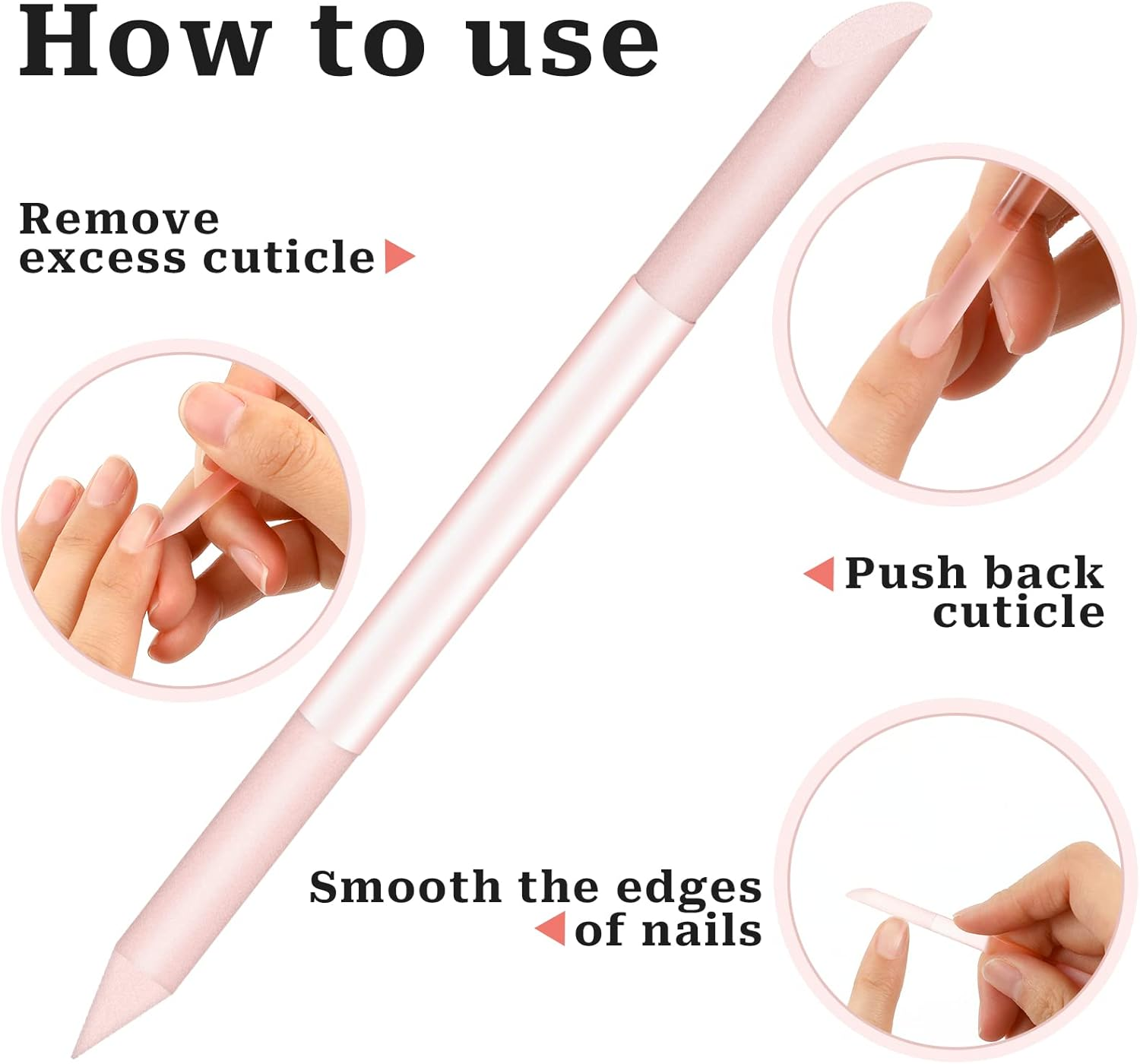 Pack of 2 round Nail File Glass Cuticle Pusher Cuticle Remover Tool Double-Sided Cuticle Trimmer Professional Manicure Stick (Blue, Pink) image number 6