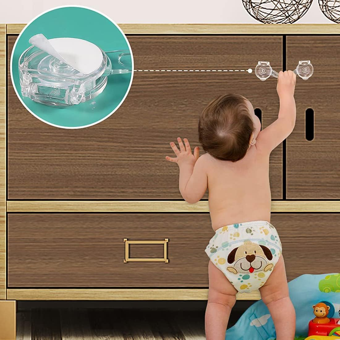 KEWAYO 8Pcs Child Safety Lock Transparent Anti-Opening Multi-Functional Soft Strap Safety Lock anti Pinch Safety Protection Buckle image number 2