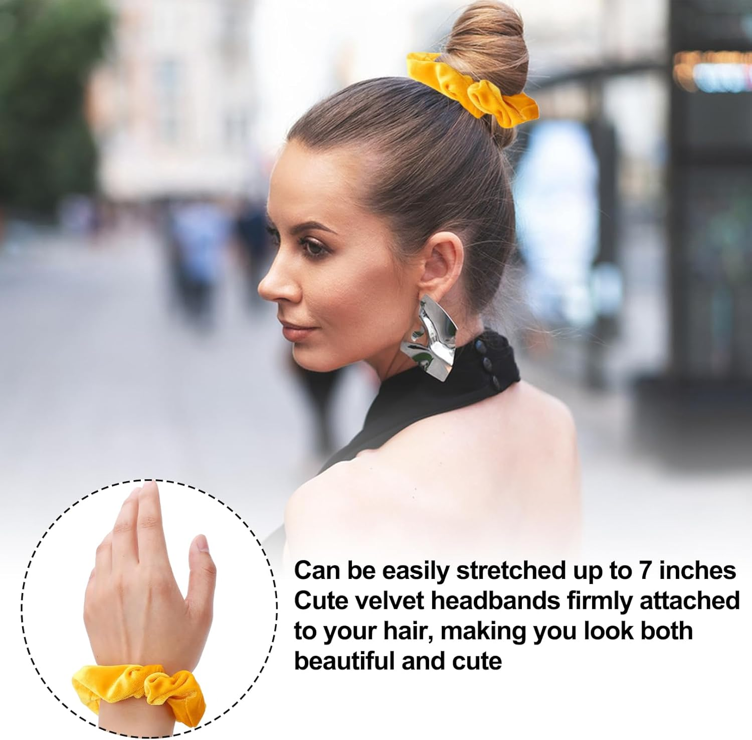 Pack of 2 Hair Bobbles Yellow, Hair Thick Scrunchies Hair Band, Elastic, Women'S Soft Scrunchies, Large Velvet Hair Bobbles, Christmas Headband Set, Stylish Women Elastic, Hair Headband for Afro Curly image number 2