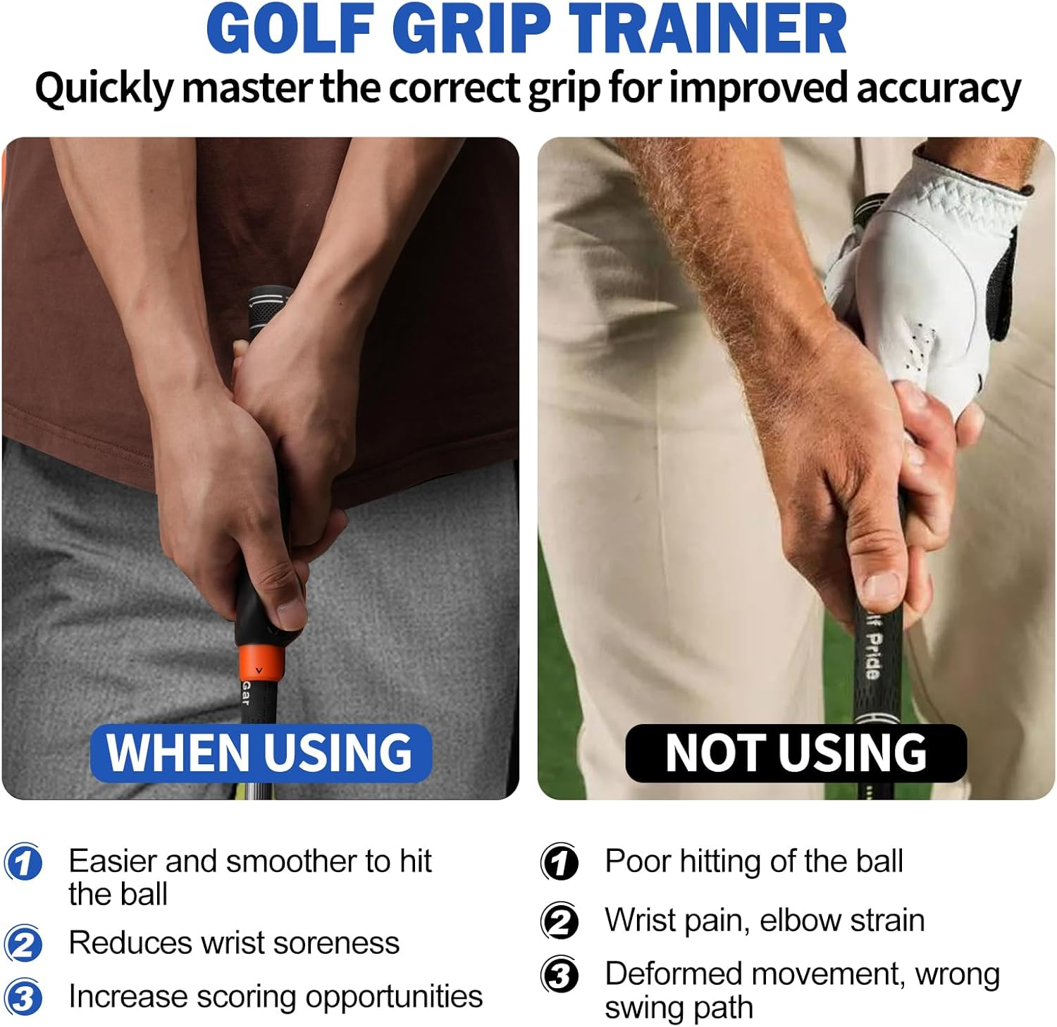 YOSHINE Golf Grip Trainer - Portable Grip Trainer Golf 2Pcs, Golf Training Aid for Beginners, Golf Grip Training Aid to Help Train Correct Hand Position, Suitable for Right-Handed Golfers