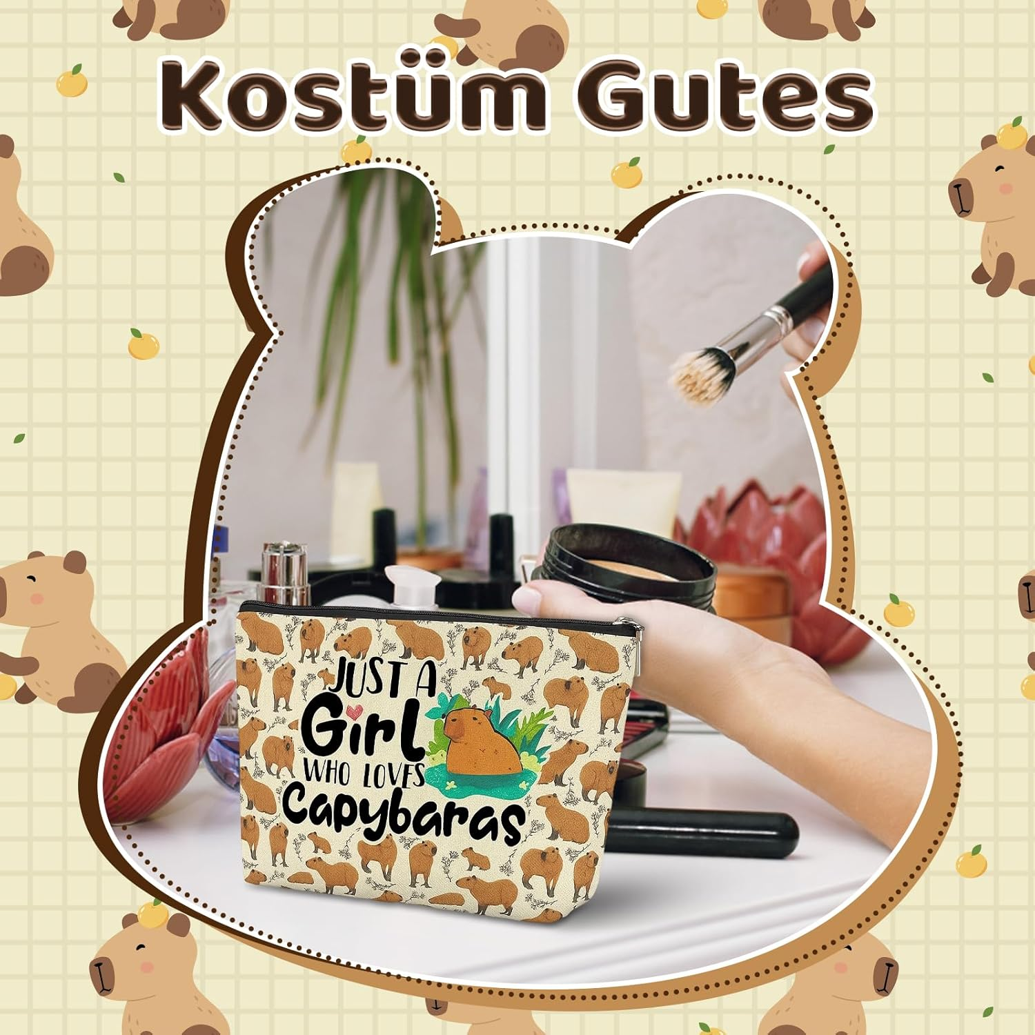 Capybara Make-Up Bag with Key Ring, Capybara Backpack, Cute Capybara Set for Travel and Everyday Life, Loved by Boys Women and Dolphin Lovers image number 2