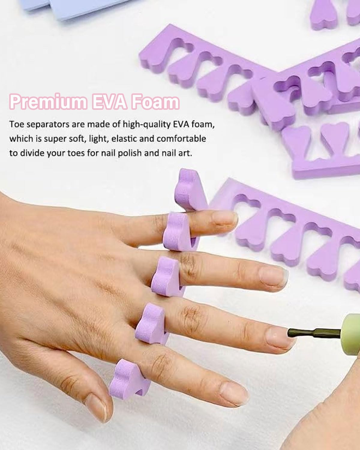 FUGLUS Toe Separator 30 Pieces, Toe Separator & Finger Divider Set with Spacer for Pedicure and Manicure, Toenail Divider Separator Tool (Purple, Pink, Blue) image number 2