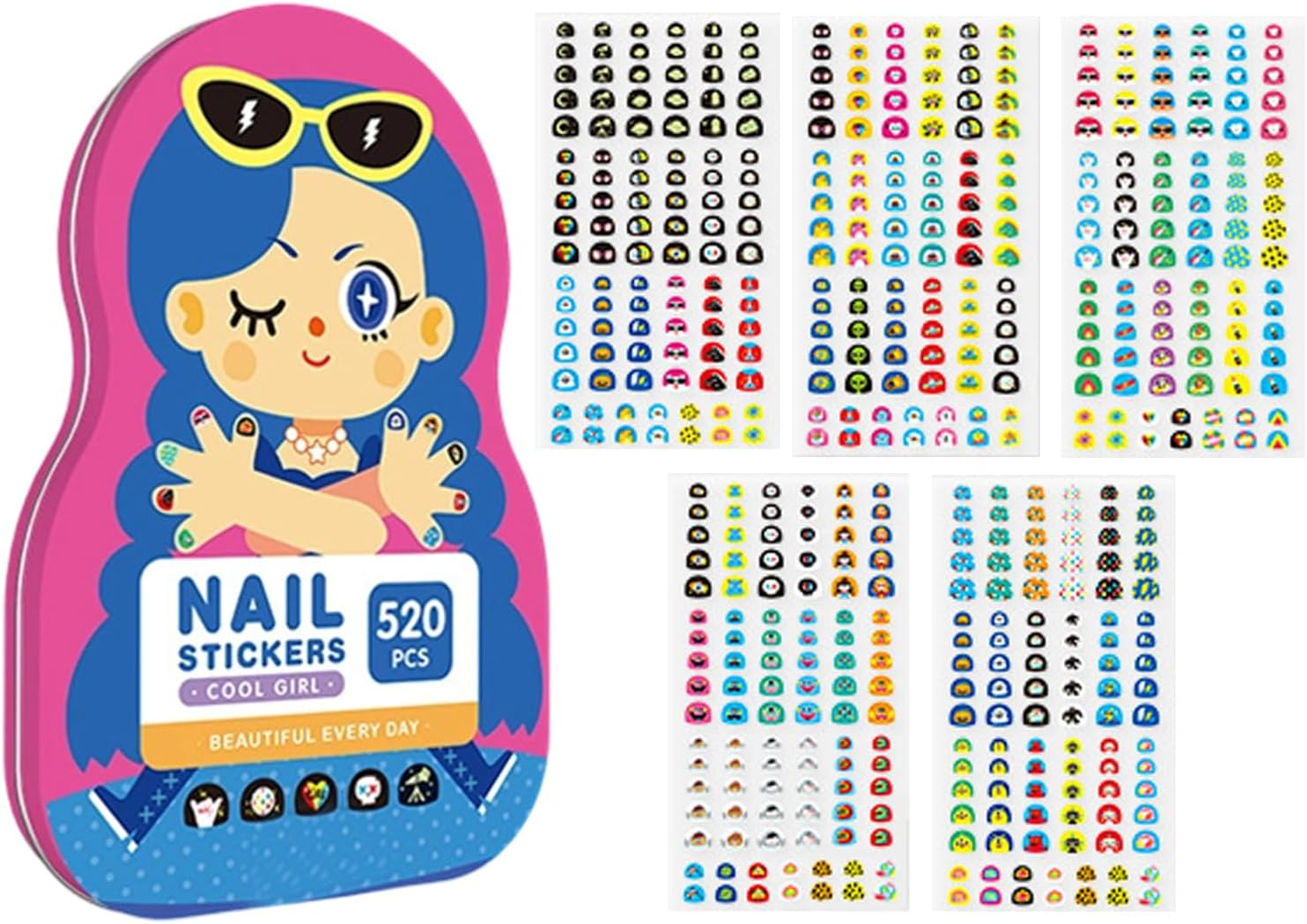 Nail Stickers for Girls | Cartoon Fingernail Decoration Decals | Cute Nail Stickers,For Girls Children Daughter Toddler