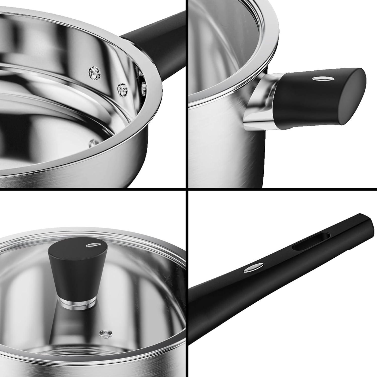 ASKSCICI Stainless Steel Cookware Set, 14-Piece Pots and Pans Set, Kitchen Cookware Set with Stay-Cool Handle, Non-Toxic, Dishwasher Safe & Compatible with All Stovetops (Gas, Electric & Induction) image number 4