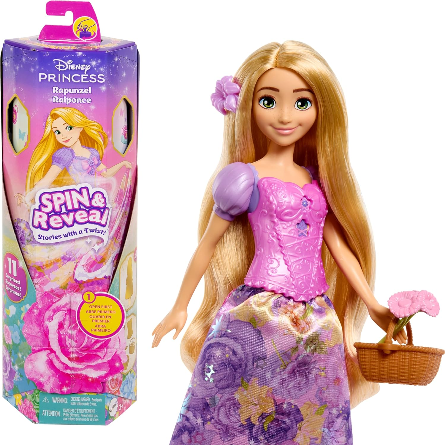 Mattel Disney Princess Rapunzel Fashion Doll Set, Spin & Reveal with 11 Surprises Including 5 Accessories, 5 Stickers & Play Scene, Inspired by Movie image number 3