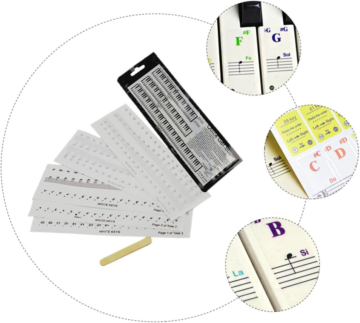 6Pcs Piano Keyboard Stickers Set 88/61/54 Keys Removable Letter Piano Decals for Beginners Colored and Black White Key Learning Labels for Keyboard Practice image number 5