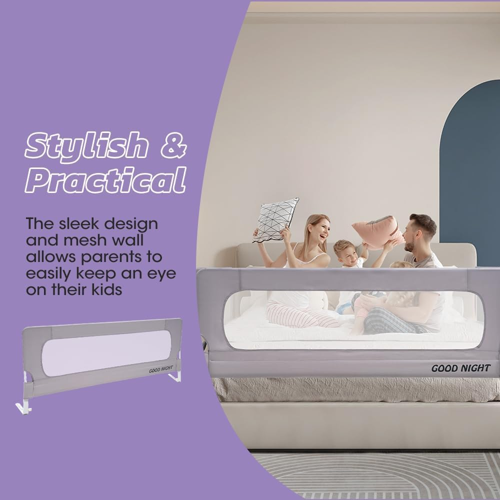 Playpals Toddler Bed Rail Guard, Extra Long Height-Adjustable Folding Bedside Barrier for Kids, Crib-Safe Design, Fits Queen, Full, Twin, King Beds (1 Piece, 200Cm X 72Cm/85Cm) image number 3