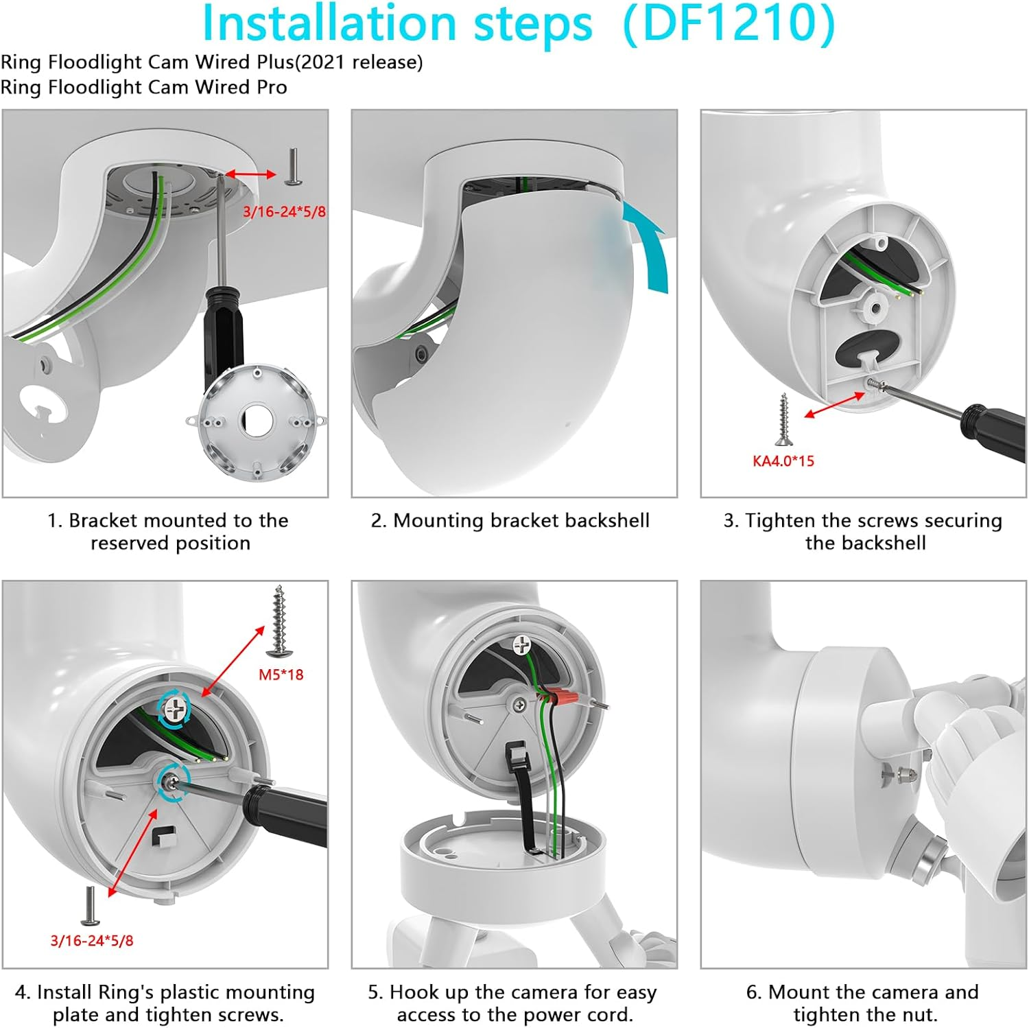 Floodlight Holder for Ring Floodlight Camera plus Cable & Floodlight Cam Wired Pro, Adjustable Eaves Mount Stand Holder for Blink Floodlight Camera, Floodlight Camera Eave Mount Accessories, White