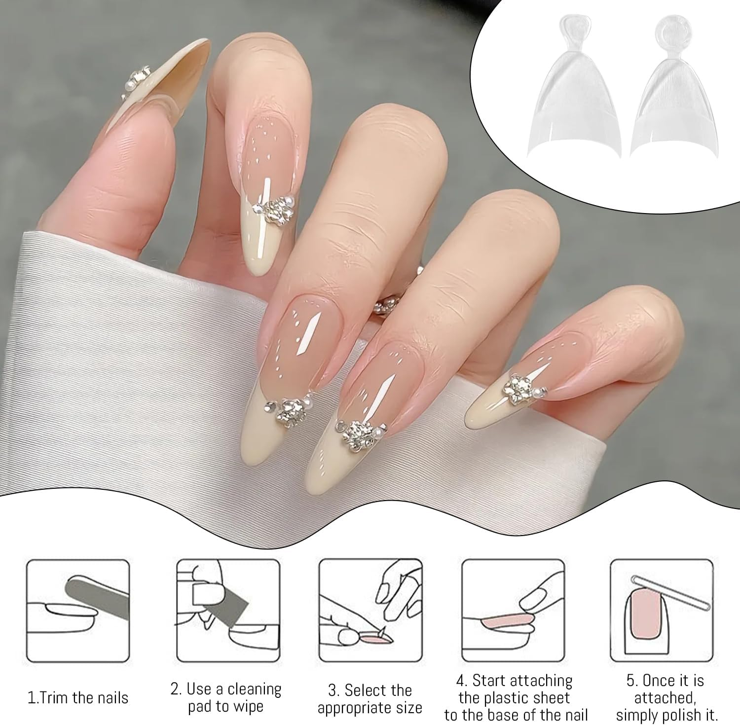 360 Pieces Short Almond Short Nails, Half Pattern Nails with Handle, Classic Creativity, Transparent Matte Nail Art Tools, DIY Arts and Craft Nail Accessories image number 1