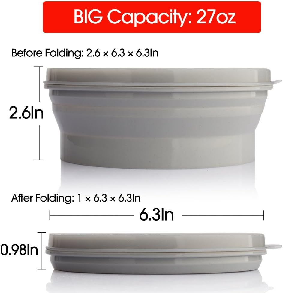 ME.FAN Silicone Collapsible Bowls - Silicone Folding Travel Bowl with Lids - Expandable Food Storage Containers Set - BPA Free, Portable, [27Oz] (2 Pack-Blue-Light Green) - 2 Pack-Powerblue-Deep Green image number 3