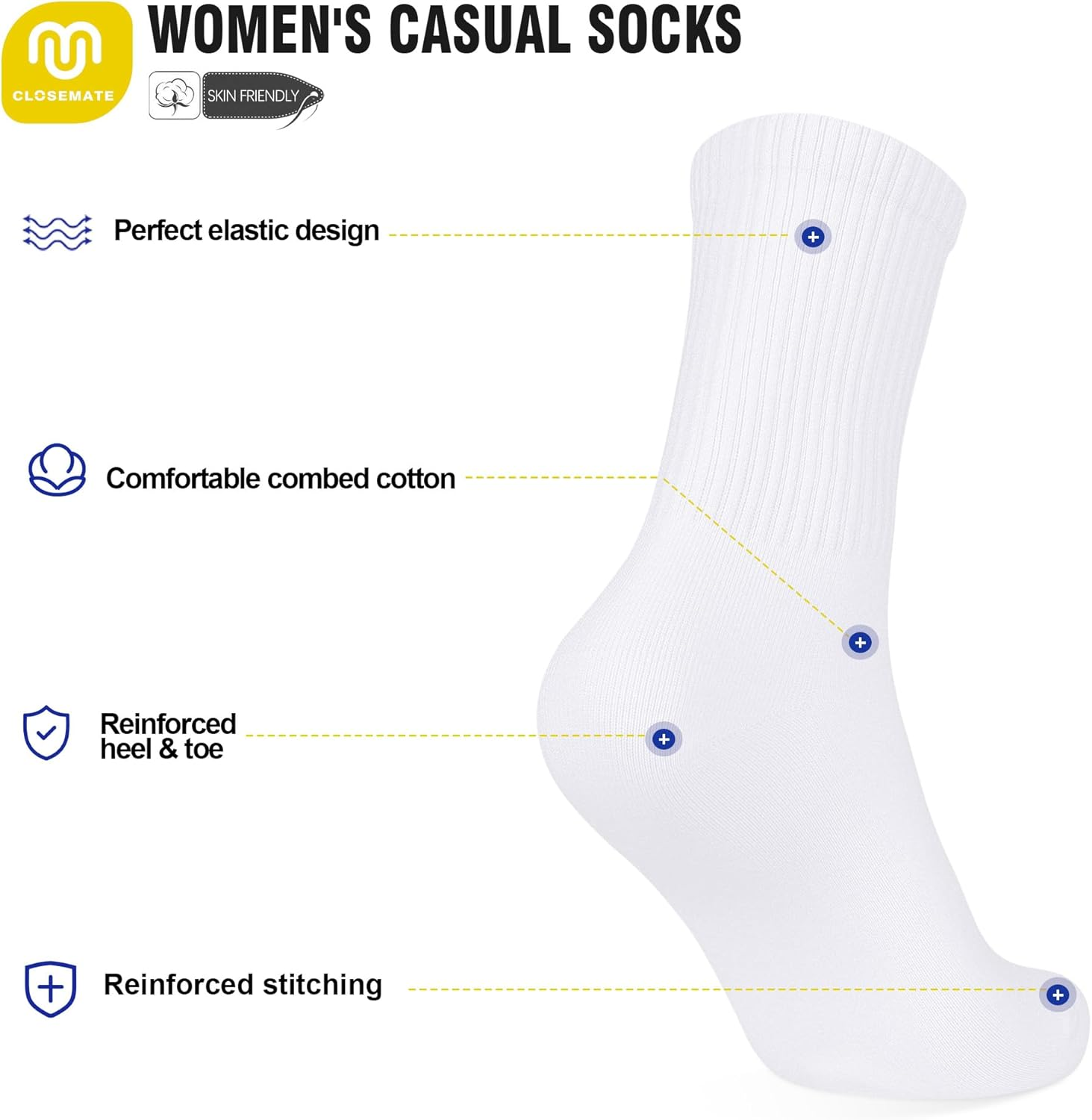 CLOSEMATE Womens Calf Crew Socks Comfortable Soft Cotton and Lightweight 5 Pairs image number 1