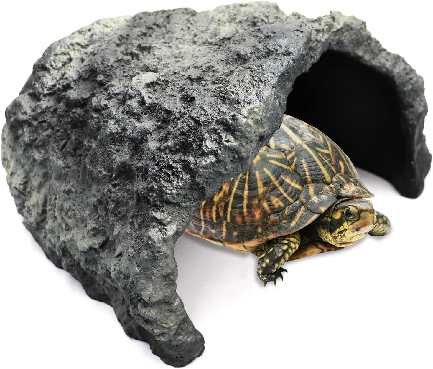 Extra Large Reptile Rock Hide Cave, Resin Fish Hide Cave, Fish Tank Aquarium Decorations Accessories, Small Animal Hide Habitat for Lizards Turtles Fish Bearded Dragon Axolotl 10.23&times;9.44&times;5.7 Inches image number 1