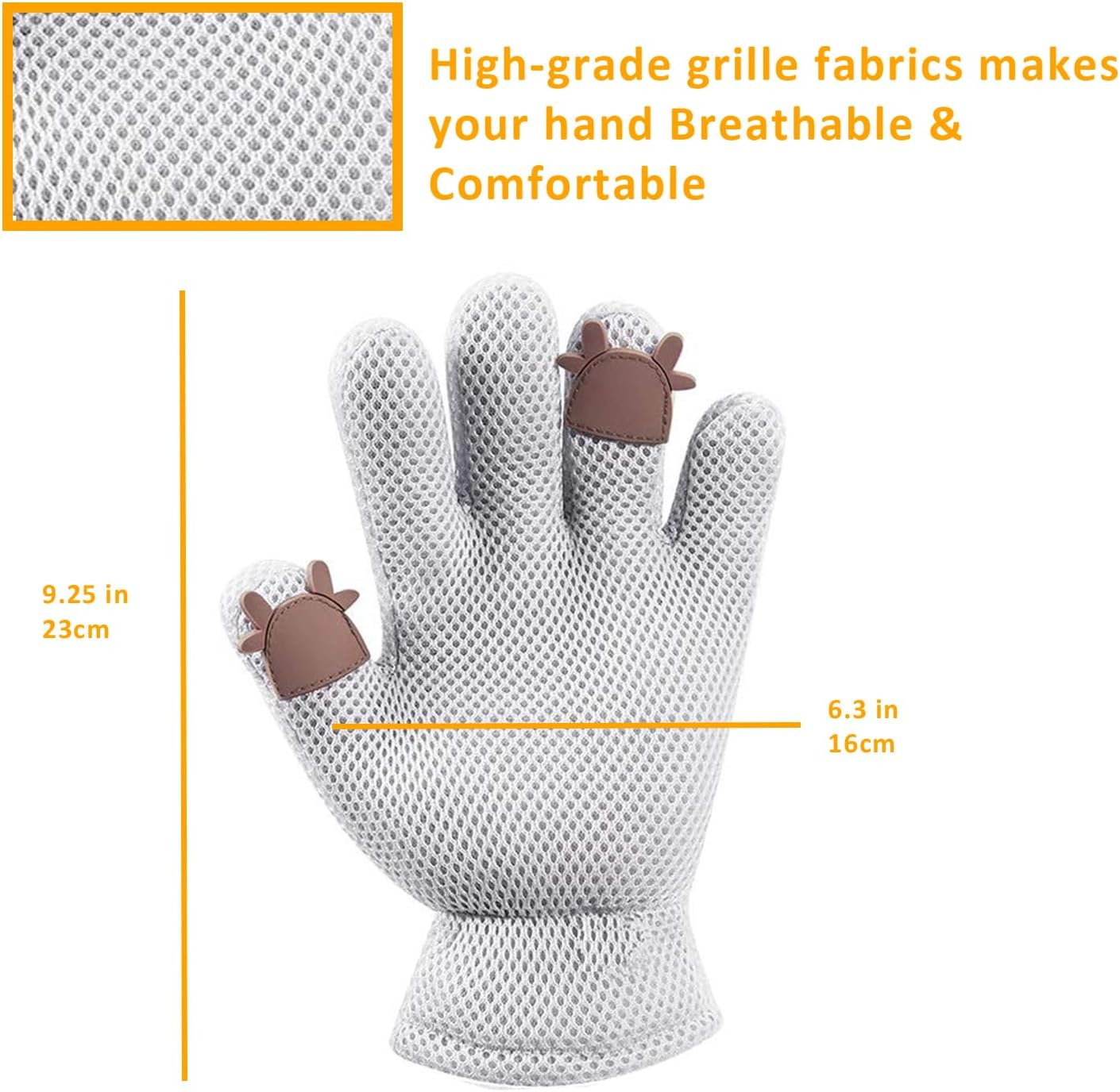 Pet Grooming Glove - Cat Dog Gentle Deshedding Brush Glove - Efficient Pet Hair Remover Massage Mitt - Enhanced Five Finger Design Perfect for Long Short Fur, Right Hand (Grey) Pet Bathing image number 3