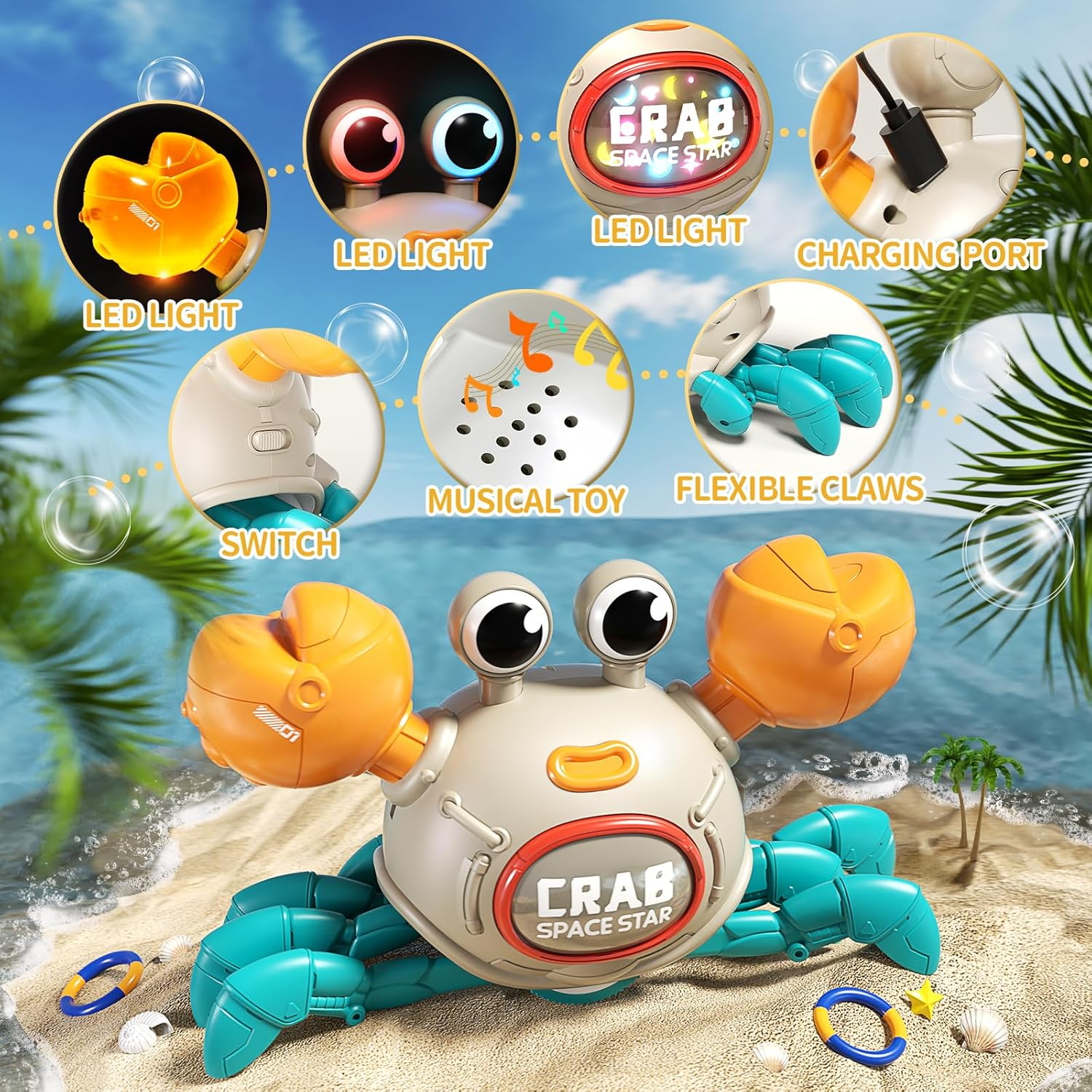 Uregoio Crawling Crab Baby Toy, Remote Control Dancing Crab with Light & Music, Baby Toys for 3 4 5 6 7 8 9 10 11 12 Months, Learning Crawl Walking Toddlers 6-12 Boys Girls image number 2