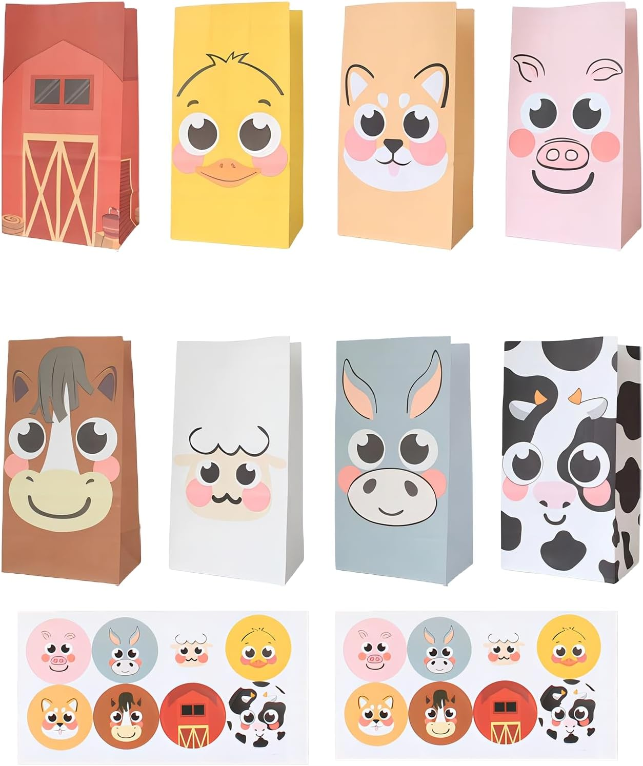 MAIHUO 24Pcs Animal Party Favour Bags, Theme Party Bags Bulk,Pasture Animal Bags with Stickers, 21.5 X 12 X 8 Cm
