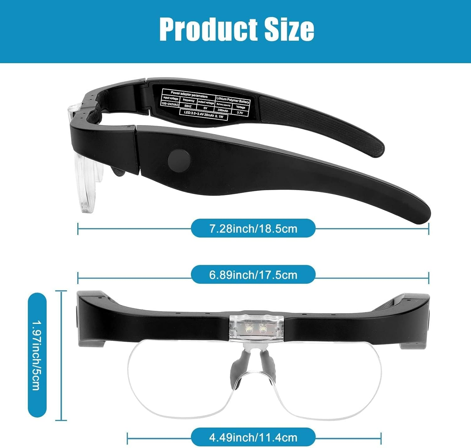 Headband Magnifier Glasses with Light, Handsfree LED Illuminated Head Mount Magnifying Glass with 4 Detachable 5H Hardness Lenses for Watch Electronic Repair Reading Sewing Jewelry Craft, 1.5X to 5X image number 5