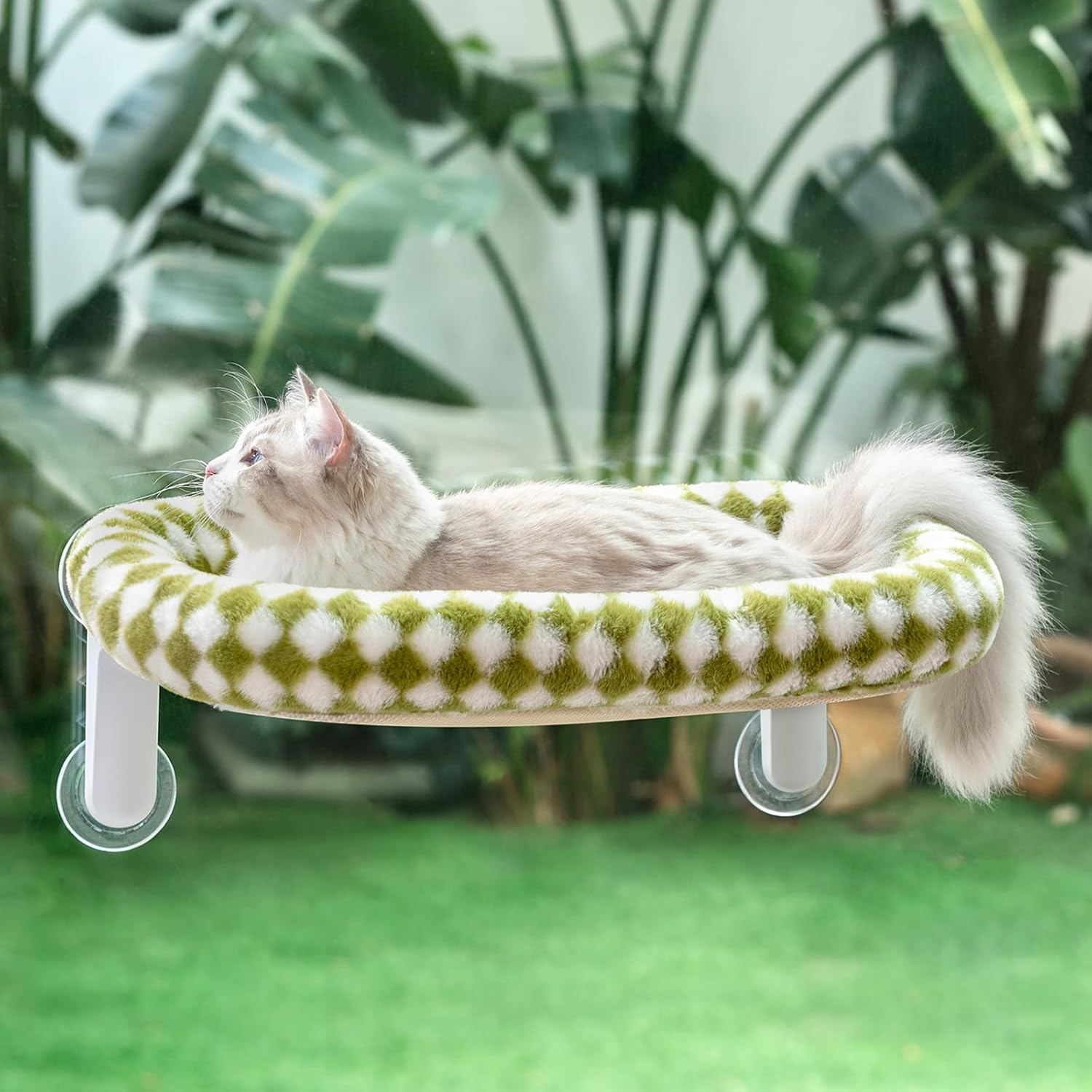 Sunhoo Cat Window Perch Bed Foldable Kitty Windowsill Hammock Shelf Seat Large Cats Suction Cup Indoor Kitten Window Sill Lounger with Soft Plush Cushion Machine Washable 21.26 * 11.8In (White, M)